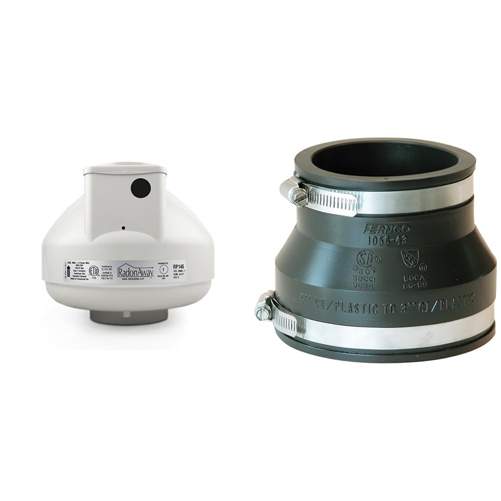 RadonAway RP145 Radon Fan with Fernco Coupling for Easy Install