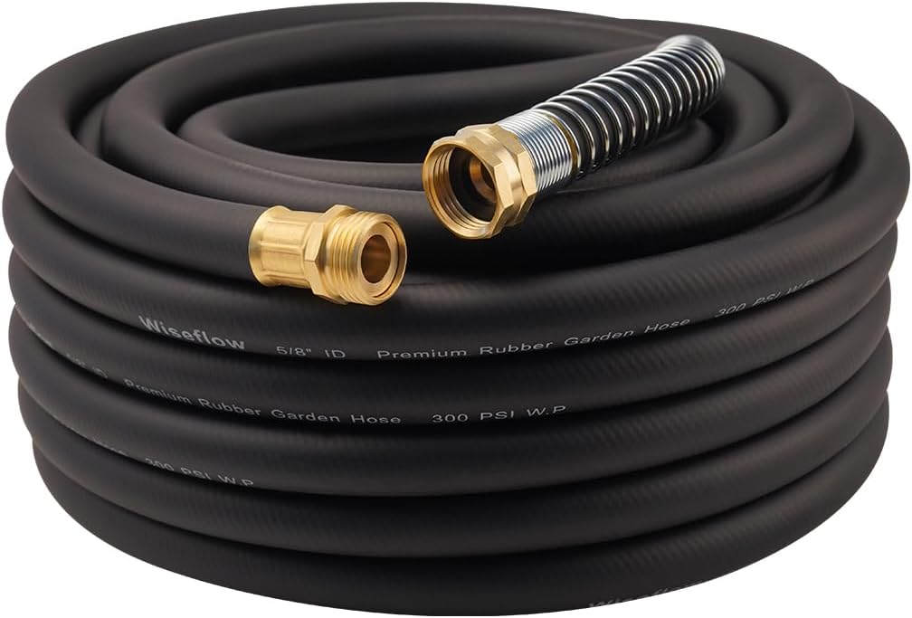 WiseFlow 50FT Heavy Duty Rubber Garden Hose with 1000PSI Burst