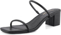 Strappy Heels for Women Square Open Toe Low Block Heel - Dressy