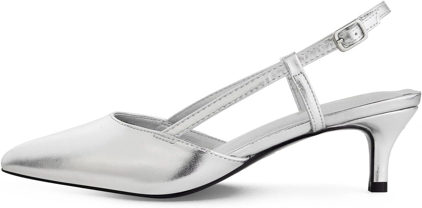 GENSHUO Low Kitten Heels Women's Slingback Elegant Wedding Pumps