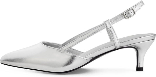 GENSHUO Low Kitten Heels Women's Slingback Elegant Wedding Pumps