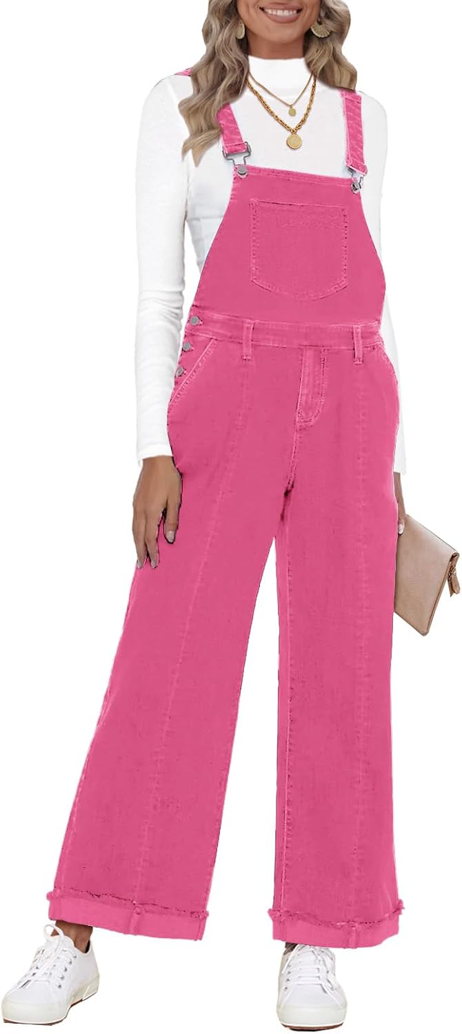 Vetinee Womens Denim Overalls Loose Fit Wide Leg Jumpsuit