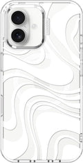MOSNOVO Case for iPhone 16 Clear White Swirl - Military-Grade