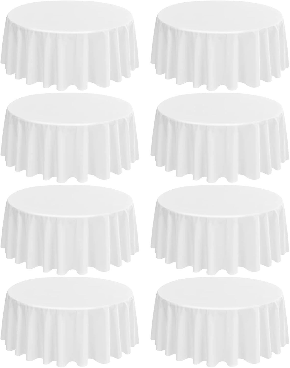 90 Inch White Round Polyester Tablecloths - 8 Pack for Events
