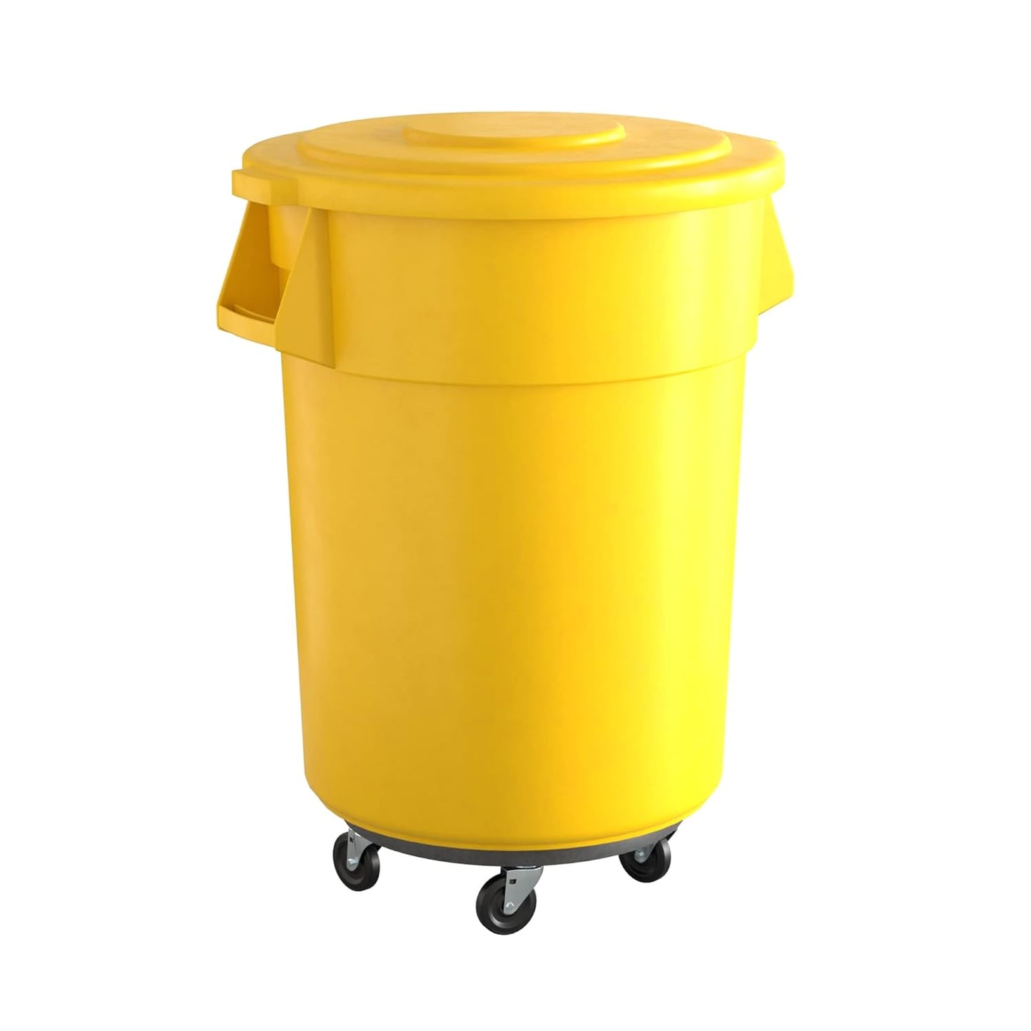 55 Gallon Yellow Round Trash Can with Lid and Dolly for Durability