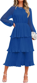 ZESICA Women's Long Sleeve Ruffle Tiered Midi Dress for Elegance