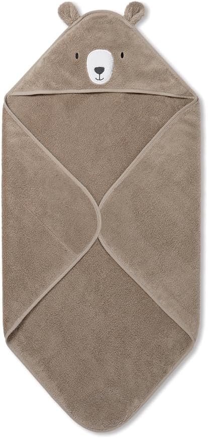 MORI Baby Hooded Bath Towel with Adorable Bear Design in Taupe