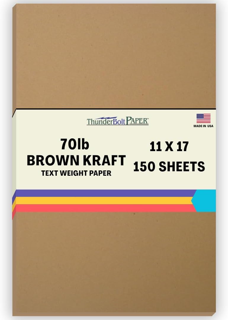 150 Brown Kraft Fiber Paper Sheets for Crafting and Printing