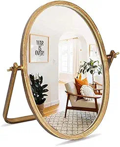 Vintage Oval Makeup Mirror with 360 Adjustable Rotation Design