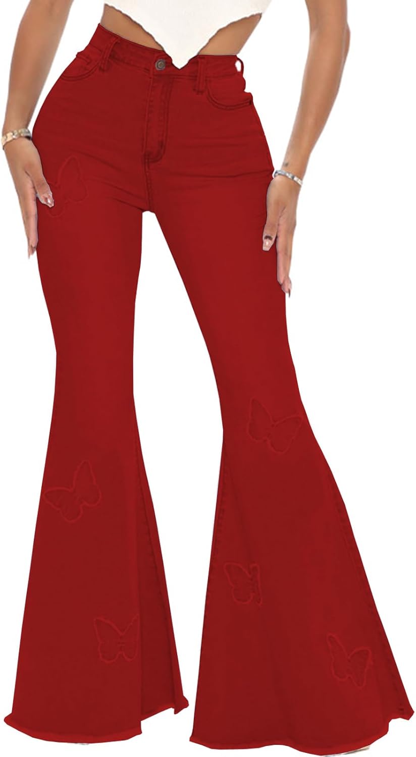 Women's Butterfly Bell Bottom Jeans for Chic Style and Comfort