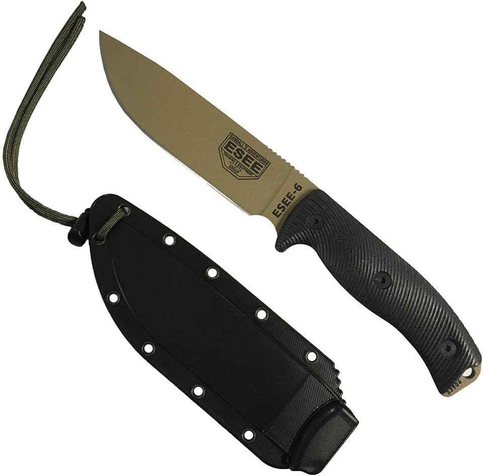ESEE-6 1095 Carbon Steel Knife with Black Sheath and G10 Handle