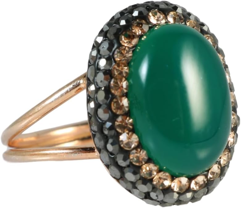 Elegant Rose Gold Adjustable Statement Ring with Gemstone Crystals