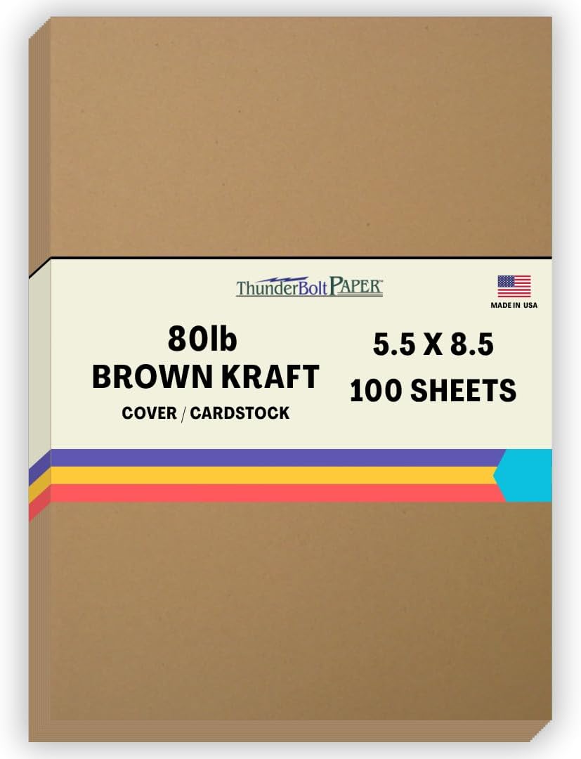 100 Brown Kraft Fiber Cover Paper Sheets for Crafting Projects