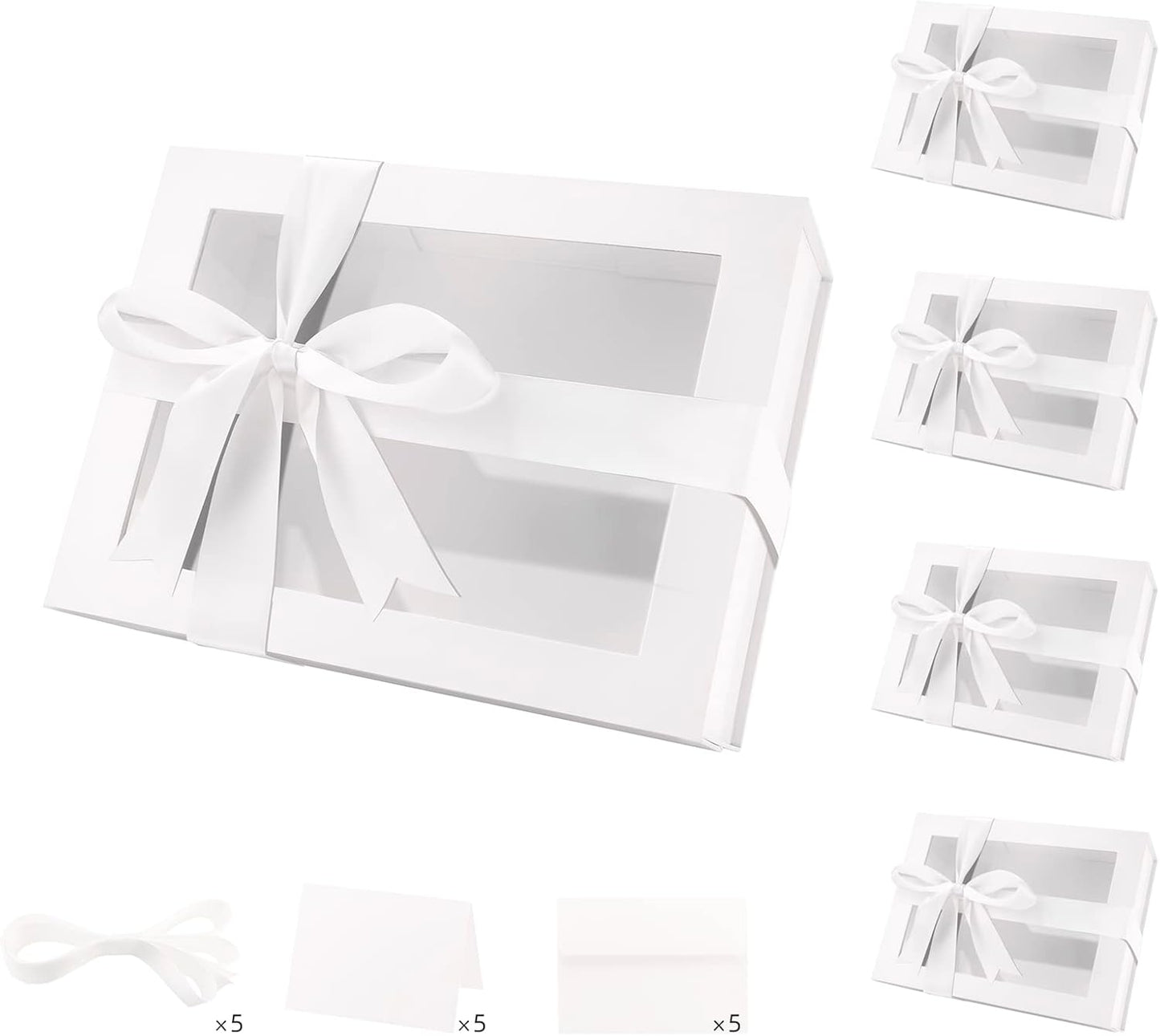 PACKQUEEN 5 White Gift Boxes with Windows for Special Occasions