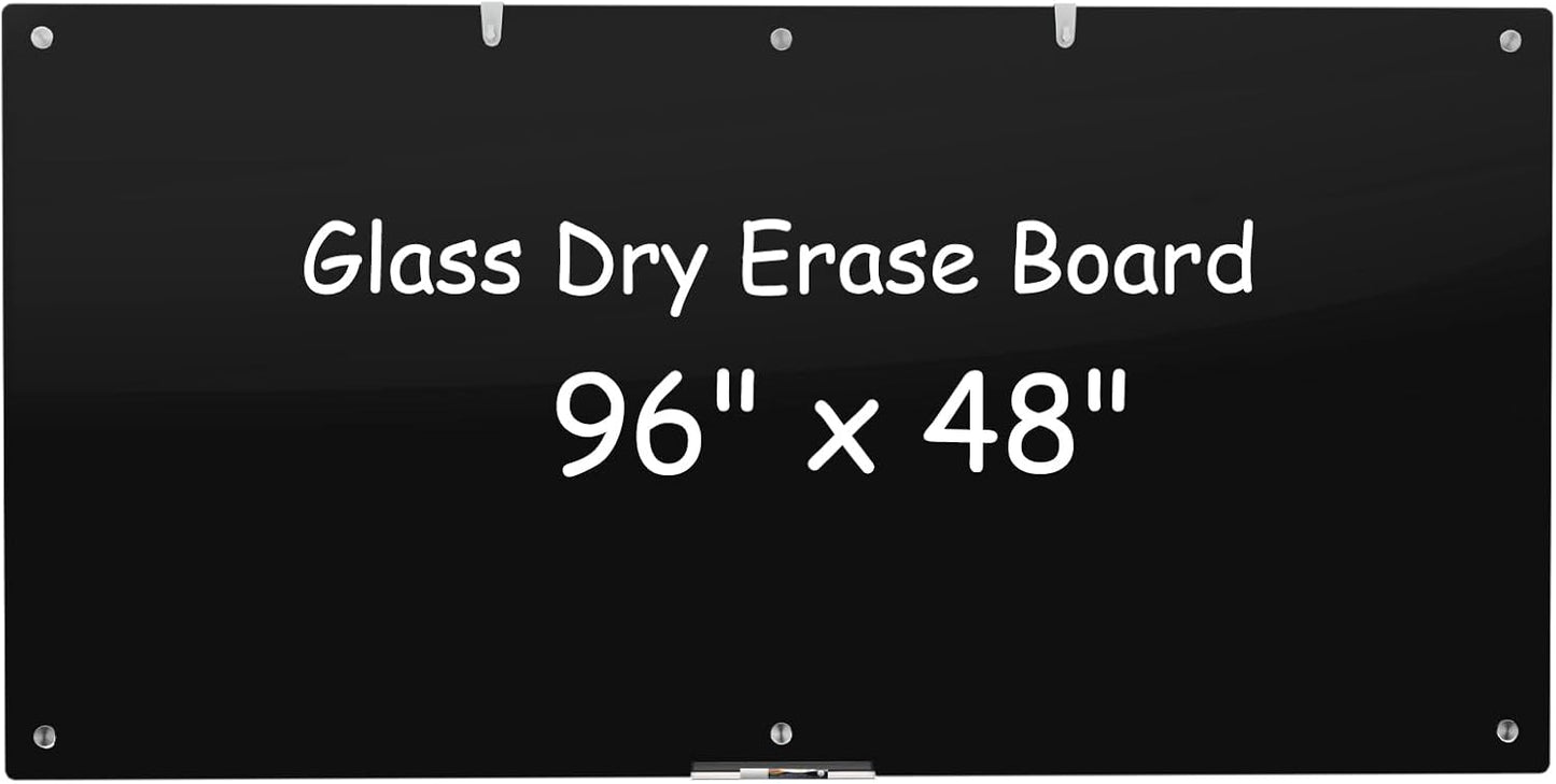 Large Black Glass Dry Erase Board for Office and Home Use
