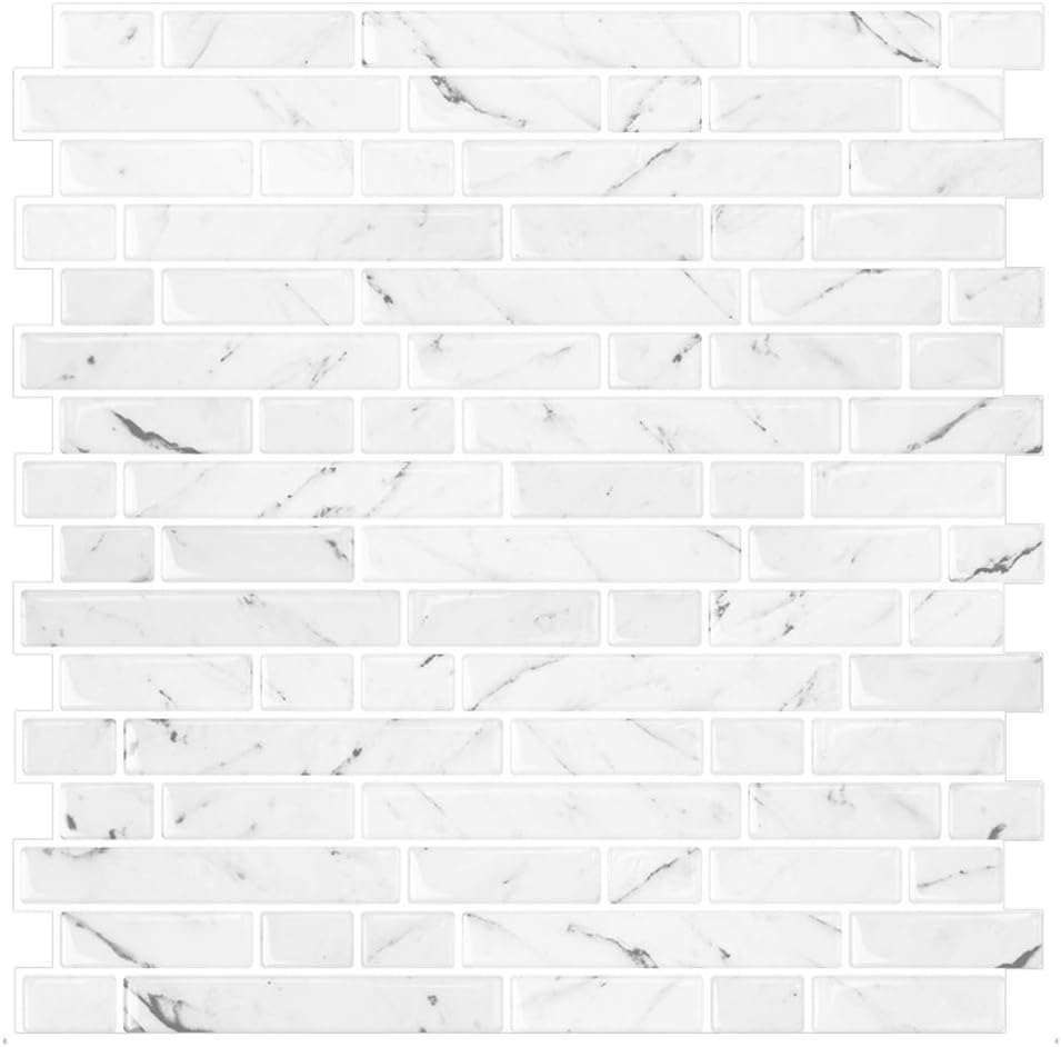 STICKGOO 10-Sheet White Marble Look Peel & Stick Backsplash
