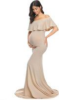 Off Shoulder Maternity Dress for Women - Ruffled Slim Maxi Gown