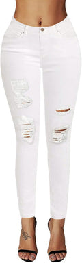 Women's Ripped Mid Rise Destroyed Skinny Jeans - Stretch Fit