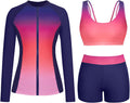 Long Sleeve Swimsuit for Women - 3Piece Rash Guard Set with Built-In
