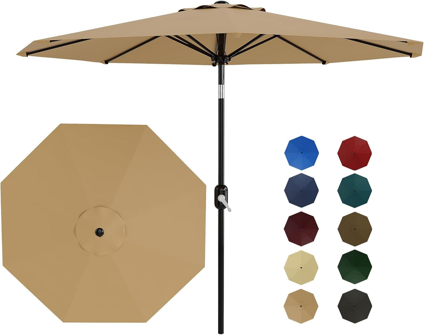 9Ft Patio Umbrella with Crank Lift & Push Button Tilt for Shade