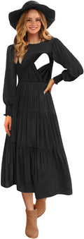 Womens Flutter Long Sleeve Smocked Tiered Nursing Dress