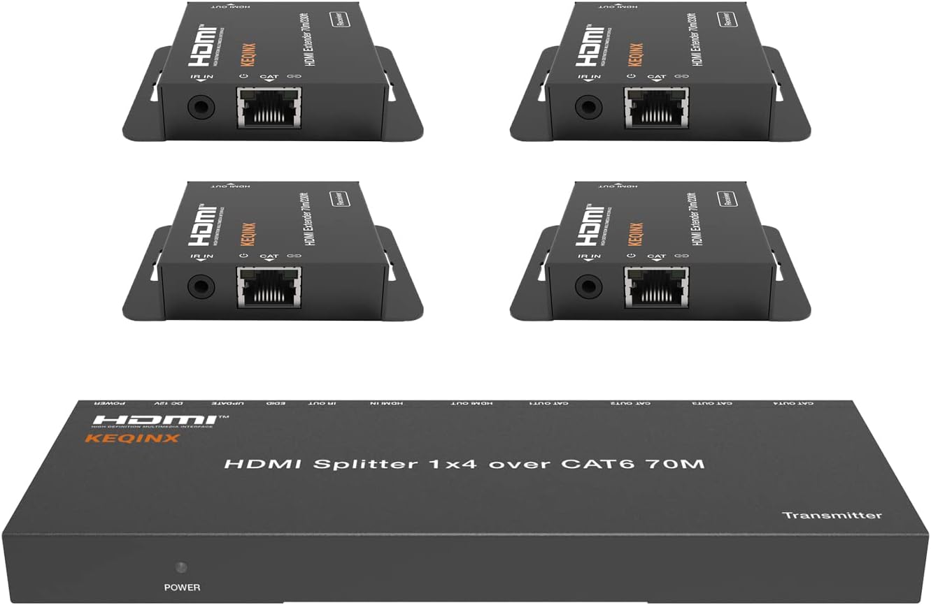 1x4 HDMI Extender Splitter 4K Over Cat6 with 4 Receivers
