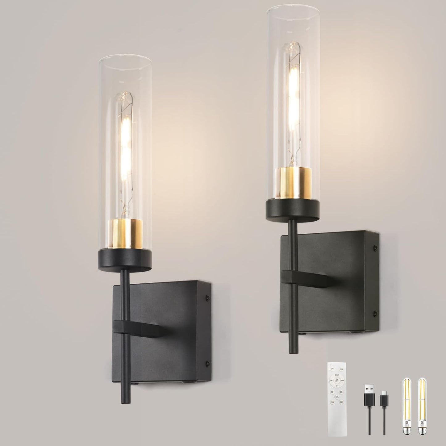 Battery Operated Wall Sconce Set of 2 with Remote Control