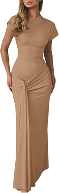 Mojessy Bodycon Maxi Dress Sexy Mock Neck Lace Up - Flattering Fit