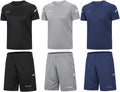 BUYJYA Men's Workout Shorts and Shirt Set 3 Pack - Lightweight Shoes