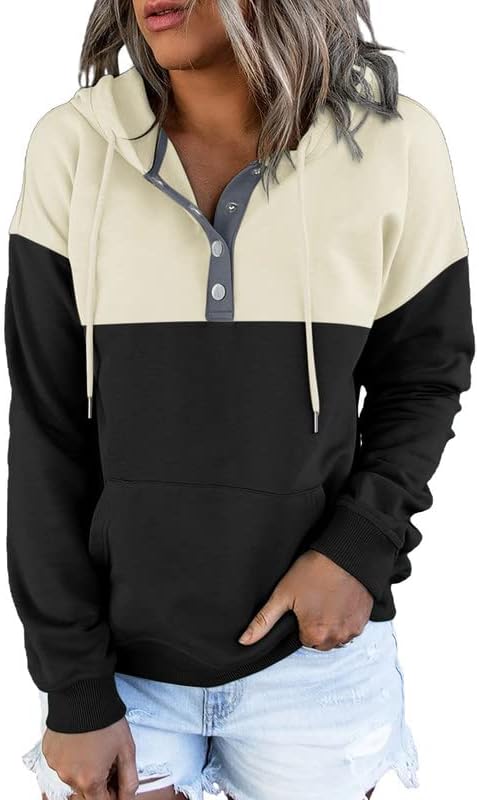 Dokotoo Womens Hoodies with Button Collar and Drawstring Style