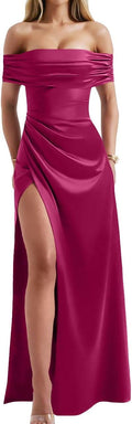Memoriesea Women Off Shoulder High Split Bodycon Maxi Dress - Elegant