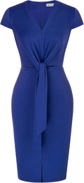 Women's Summer Midi Dress with Tie Waist V-Neck - Work & Occasion