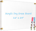 Large Clear Acrylic Dry Erase Board 24in x 16in - Frameless Clear