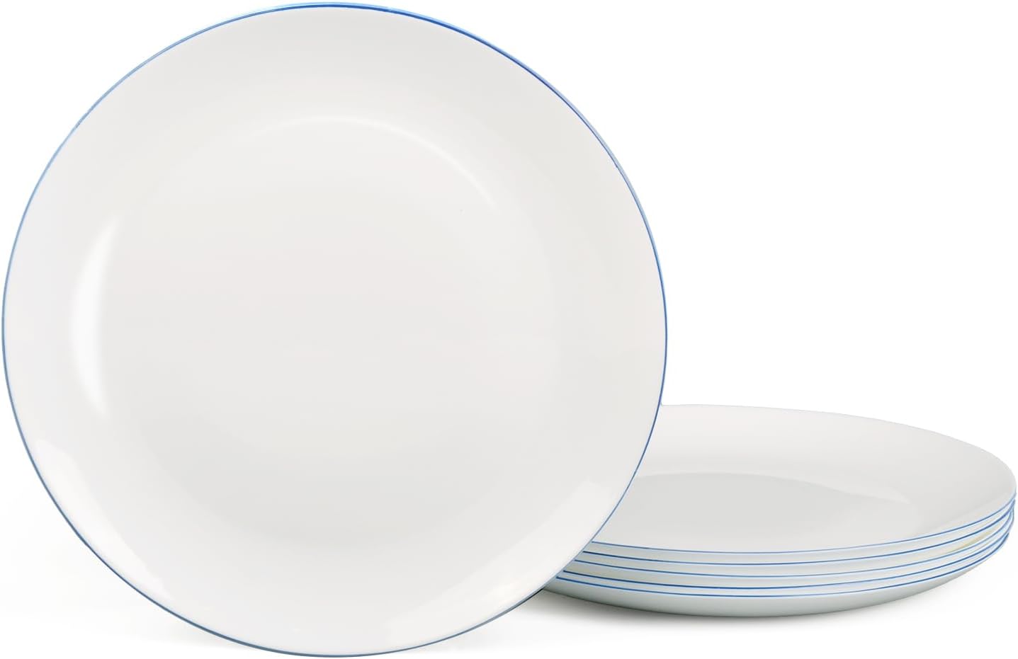 10.5 Inch Dinner Plate Set of 6 with Hand-Painted Blue Rim