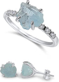 Raw Stone Stud Earrings and Dainty Ring Set - Real Crystal Jewelry