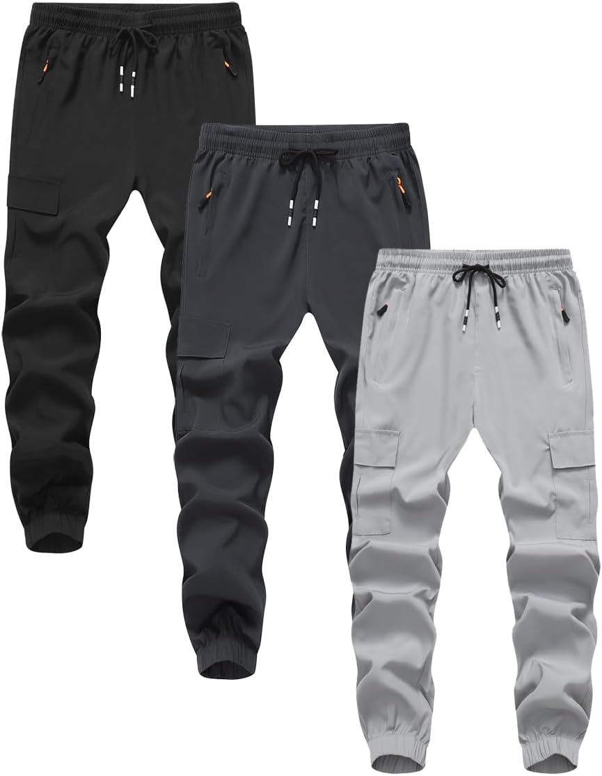 Boys Girls Joggers Cargo Pants with Zipper Pockets for Comfort