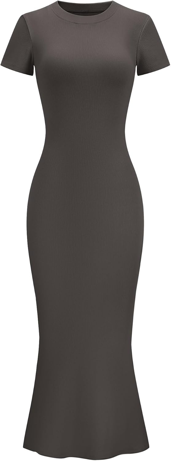 LOMON Women Fishtail Hem Ribbed Maxi Dress for Summer Style