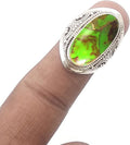 Solid 925 Sterling Silver Ring with Green Copper Turquoise - Handmade