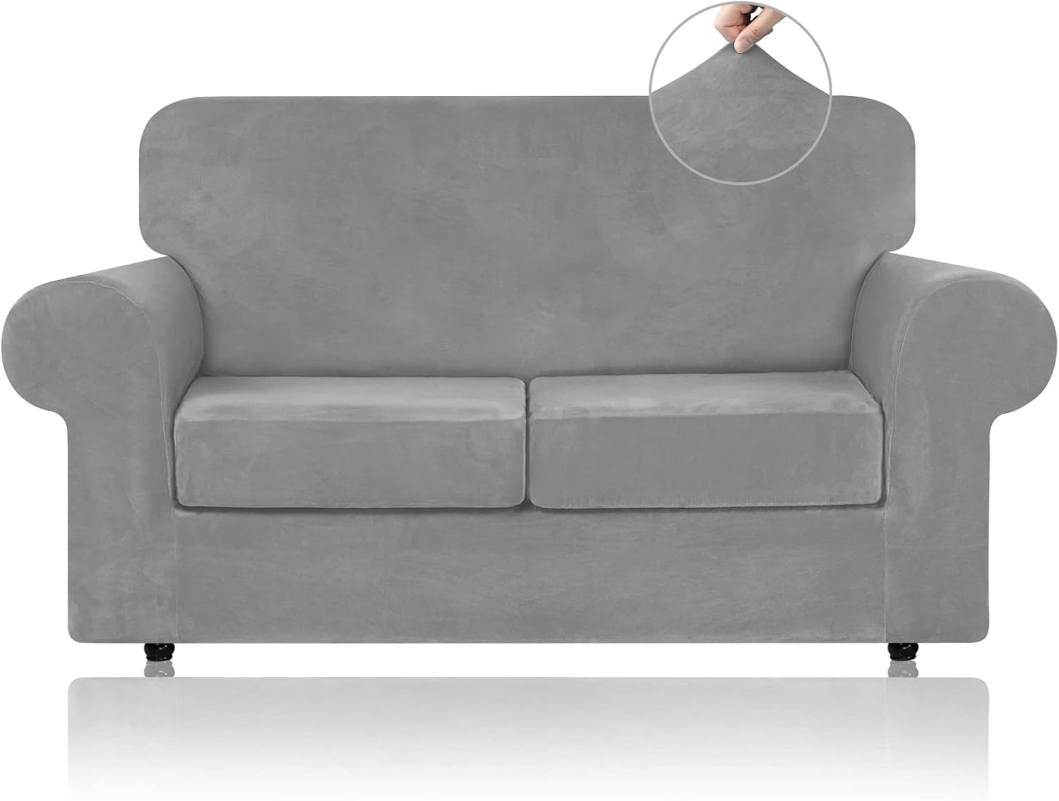 High Stretch Velvet Couch Covers for 2 Cushion Sofa - Silver Grey