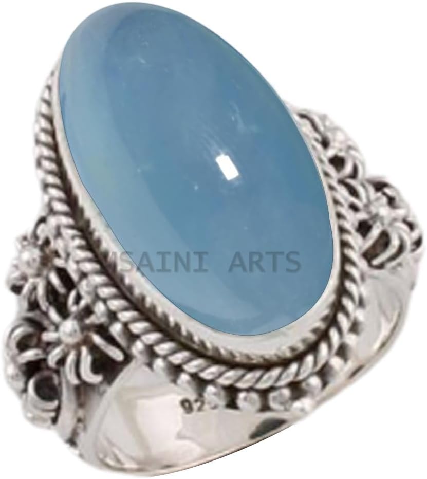 Solid 925 Sterling Silver Ring with Natural Blue Copper Turquoise