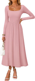 Fall Dresses for Women 2025 Elegant Square Neck Long Sleeve Midi