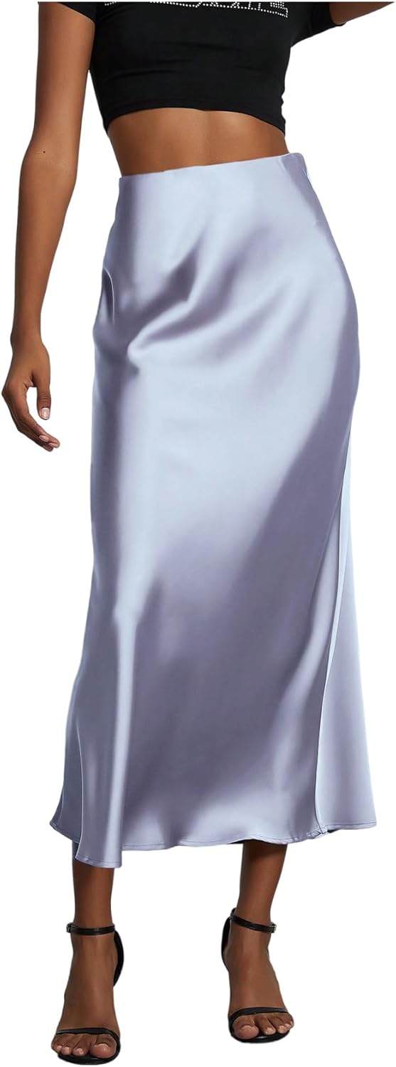 Elegant Satin Midi Skirt for Women - Flared Fishtail Style