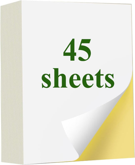 MIGUMING Printable Sticker Paper - 45 White Matte Sheets, Inkjet/Laser Printers, Letter Size