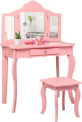 Costzon Kids Wooden Vanity Table & Stool Set for Glamorous Play