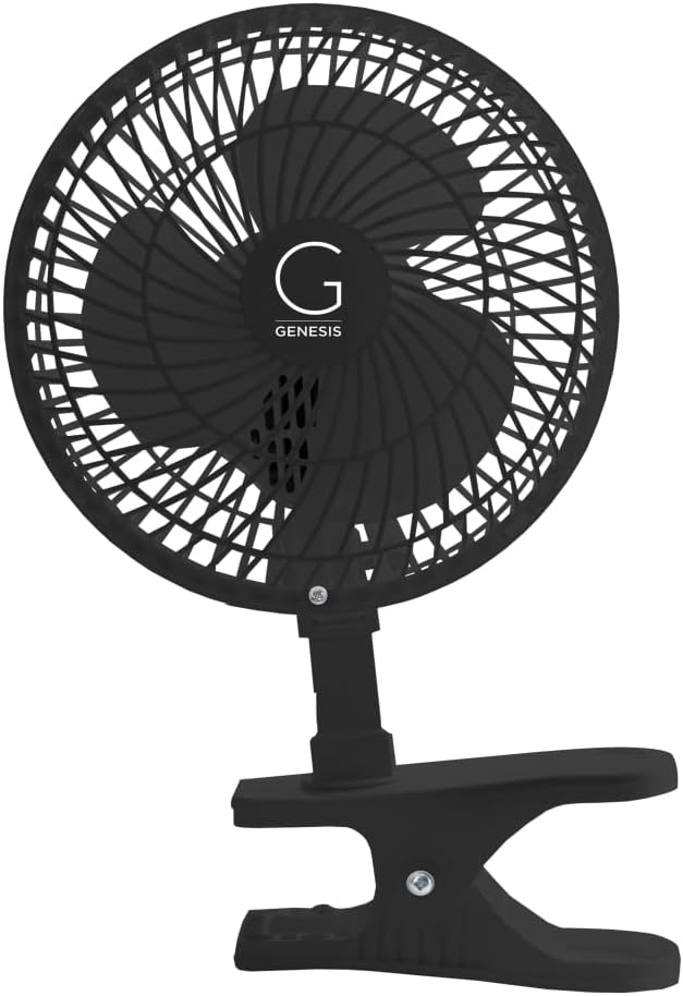 Genesis 6 Clip Fan - Quiet Speeds, Multi-Use - Black