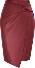 Faux Leather High Waist Wrap Knit Bodycon Midi Skirt - Office Friendly