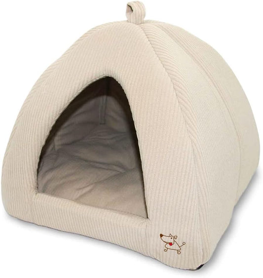 Cozy Beige Corduroy Pet Tent Bed - 19 x 19 x H:19