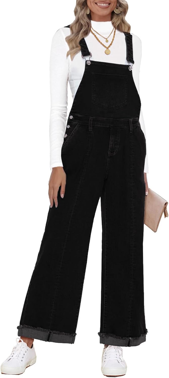 Vetinee Womens Denim Overalls Baggy Wide Leg Jumpsuit for Comfort