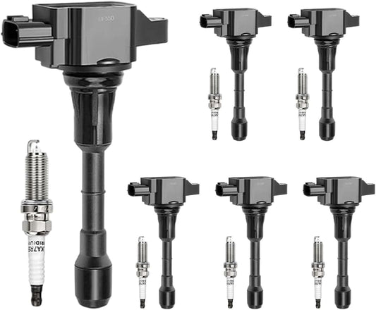 Set of 6 Ignition Coil Packs & Spark Plugs for Nissan Vehicles