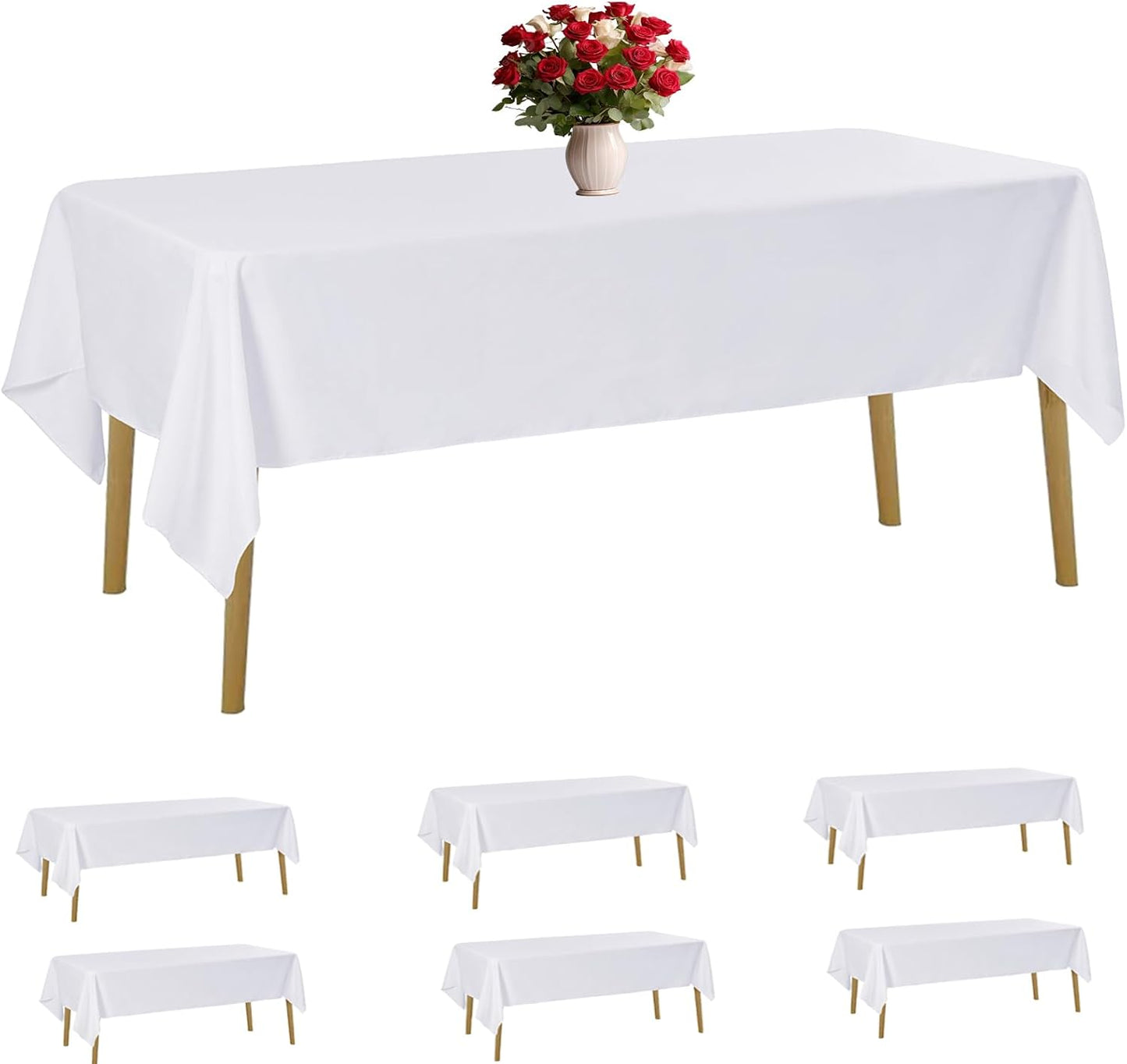 6 Pack White Tablecloths 60 x 120 Inch for Events and Dining